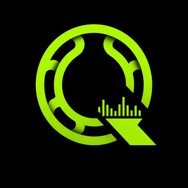 Quiet Chain: a neon green Q on black